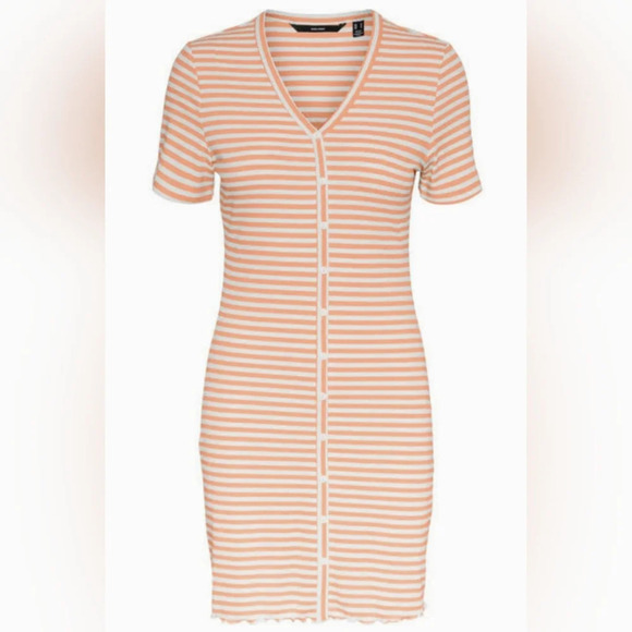 Orange and White Striped Mini Shirt Dress Petite Size Small Petite - Picture 1 of 7